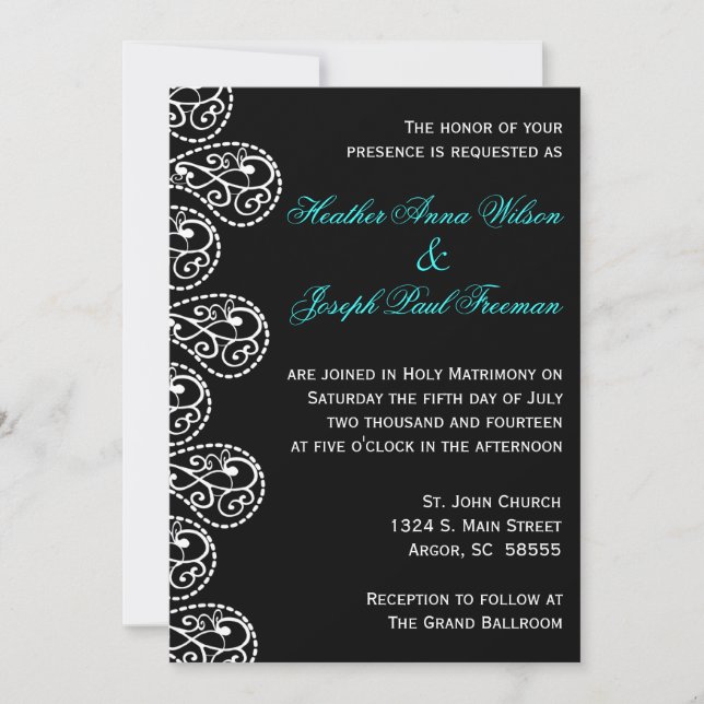 Paisley Black and White Wedding Invitation (Front)