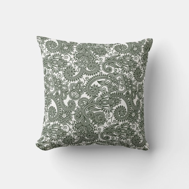 Paisley Black White Detailed Lace Pattern Cushion (Front)
