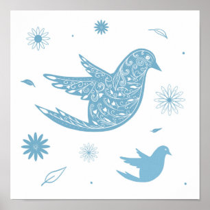 Paisley Blue Bird Poster