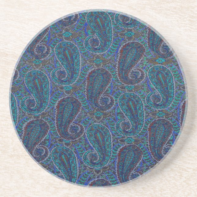 Paisley Blue Indian Boho Art Pattern Coaster (Front)
