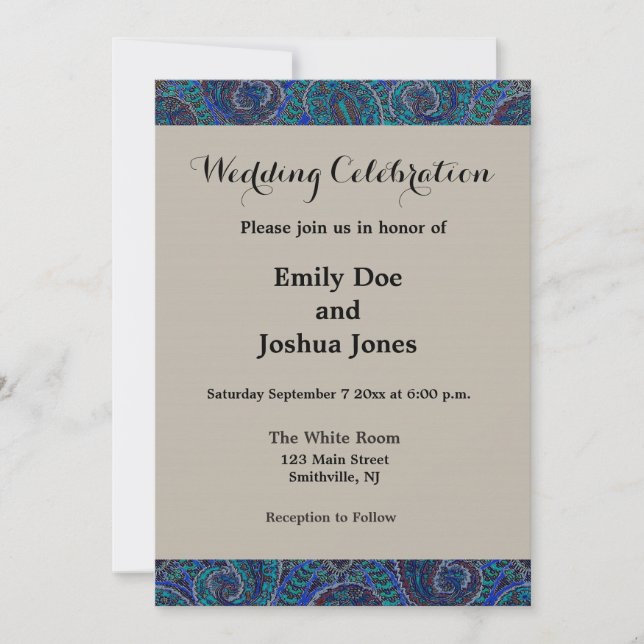 Paisley Blue Indian Boho Art Pattern Invitation (Front)