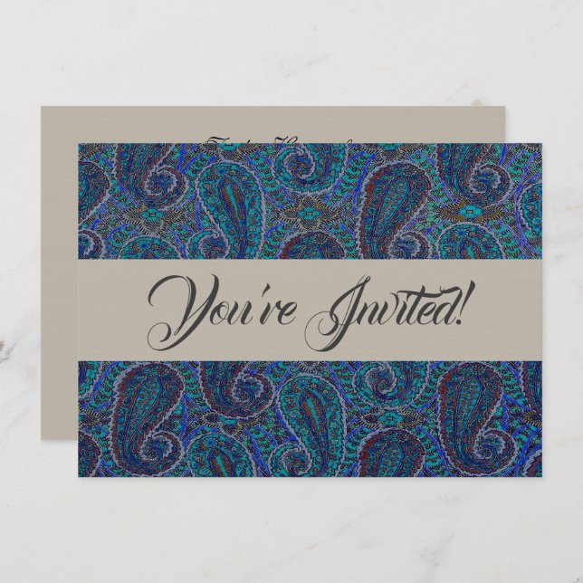 Paisley Blue Indian Boho Art Pattern Invitation (Front/Back)
