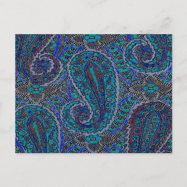 Paisley Blue Indian Boho Art Pattern Postcard (Front)