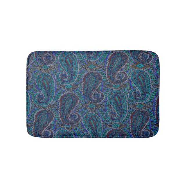 Paisley Blue Indian Boho Classic Vintage Bath Mat (Front)