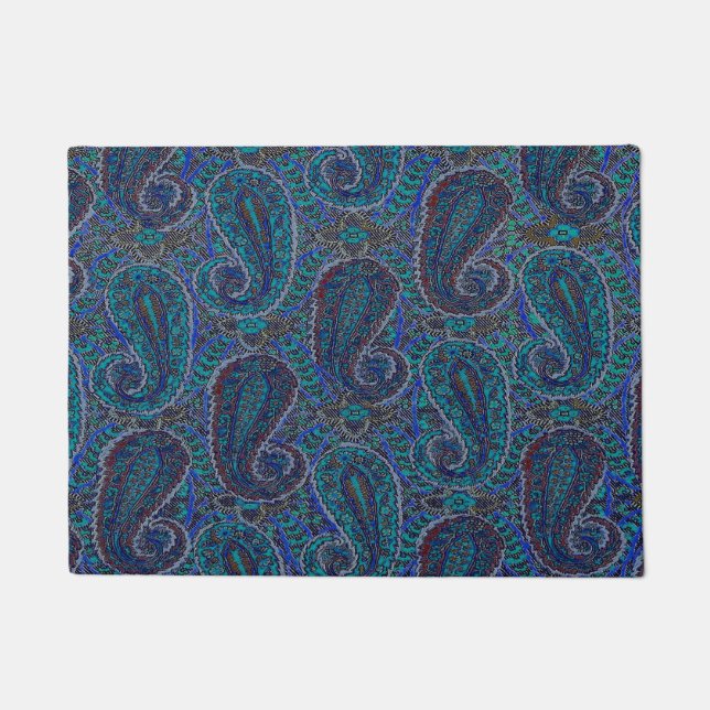 Paisley Blue Indian Boho Classic Vintage Doormat (Front)