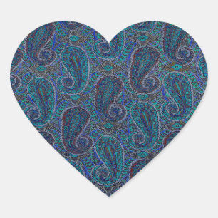 Paisley Blue Indian Boho Classic Vintage Heart Sticker