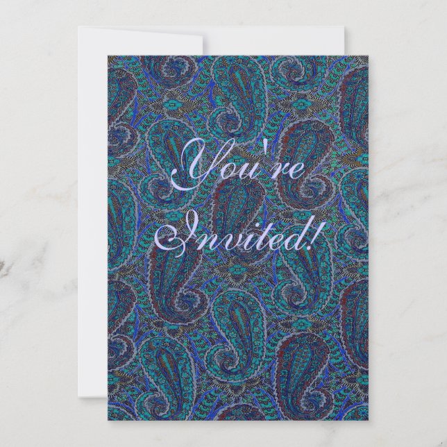 Paisley Blue Indian Boho Classic Vintage Invitation (Front)