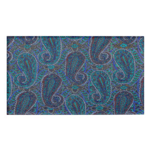 Paisley Blue Indian Boho Classic Vintage Name Tag