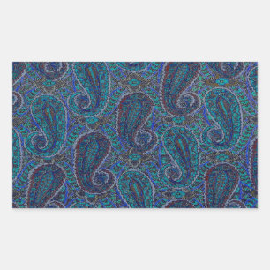 Paisley Blue Indian Boho Classic Vintage Rectangular Sticker