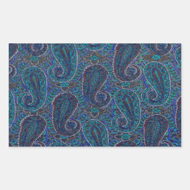 Paisley Blue Indian Boho Classic Vintage Rectangular Sticker (Front)