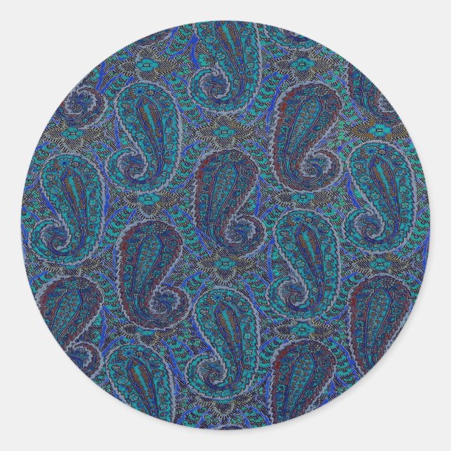 Paisley Blue Indian Boho Classic Vintage Round Sticker (Front)