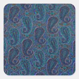 Paisley Blue Indian Boho Classic Vintage Square Sticker