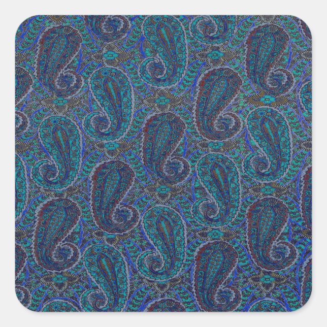 Paisley Blue Indian Boho Classic Vintage Square Sticker (Front)