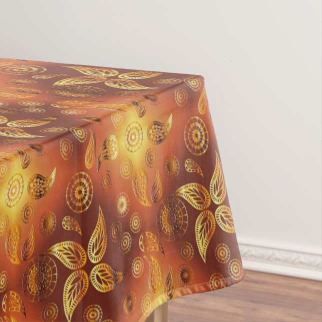 Paisley Boho Style Bohemian Golden Tablecloth (In Situ)