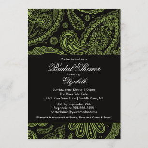 Paisley Bridal Shower Invitation Chartreuse Black