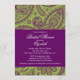 Paisley Bridal Shower Invitation Chartreuse Purple