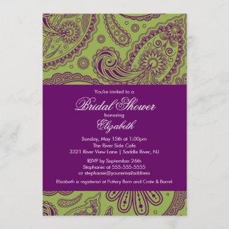Paisley Bridal Shower Invitation Chartreuse Purple