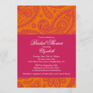 Paisley Bridal Shower Invitation Orange & Pink