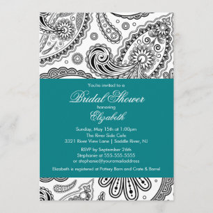 Paisley Bridal Shower Invitation Teal Black