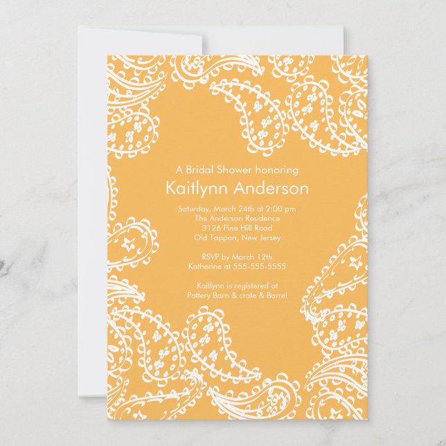 Paisley Bridal Shower Invitation White Beeswax (Front)