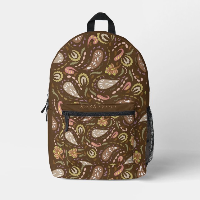 Paisley Brown Printed Backpack (Front)