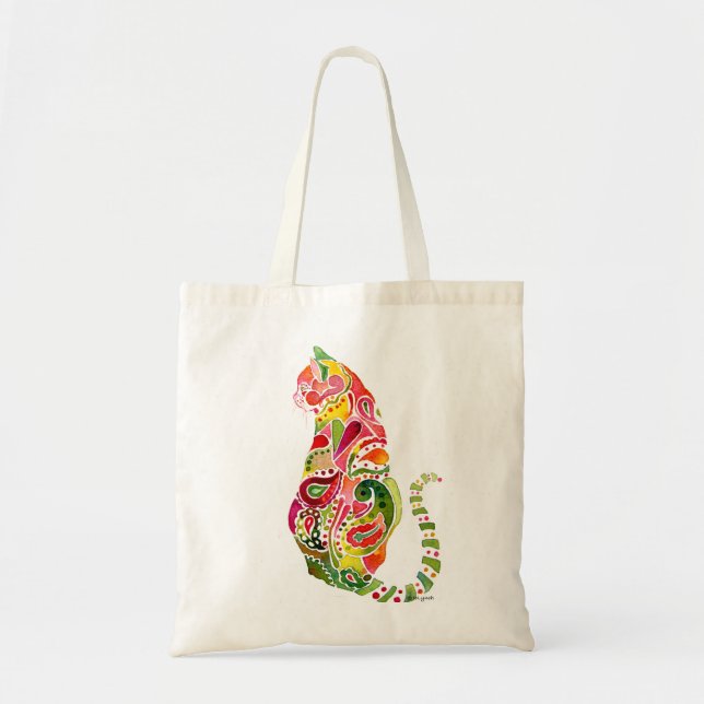 Paisley Cat Canvas Tote Bag (Front)