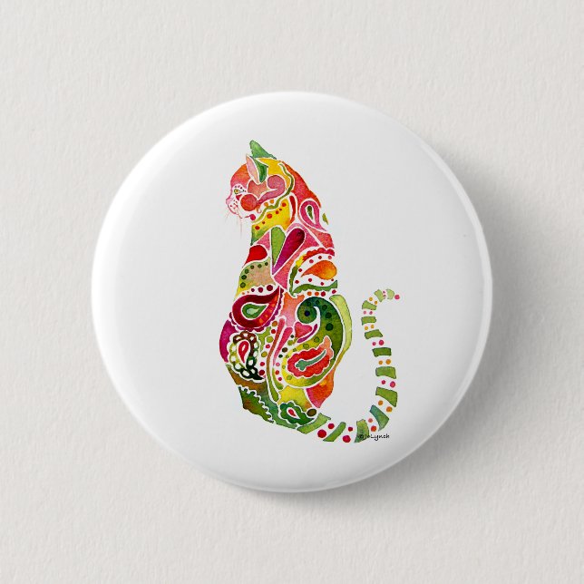 Paisley Cat Round Pin (Front)