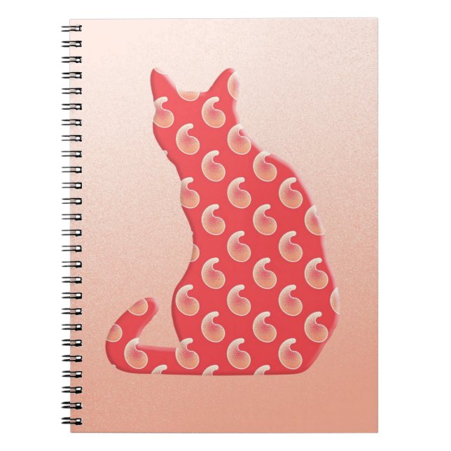 Paisley Cat - shades of coral orange Notebook (Front)
