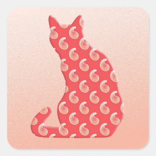 Paisley Cat - shades of coral orange Square Sticker