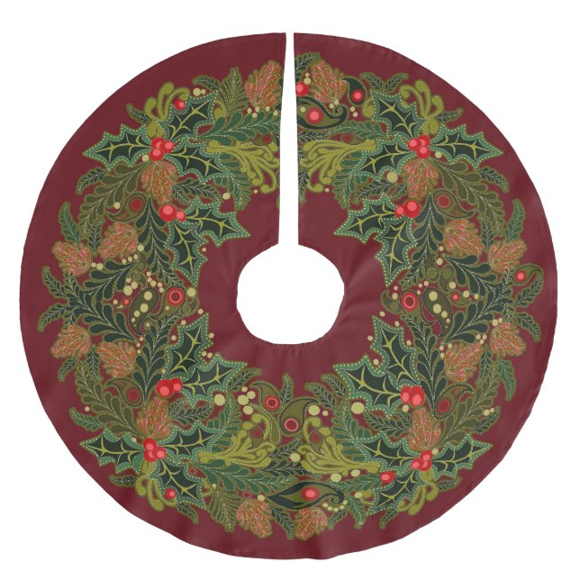 Paisley Christmas Wreath  Brushed Polyester Tree Skirt (Front)