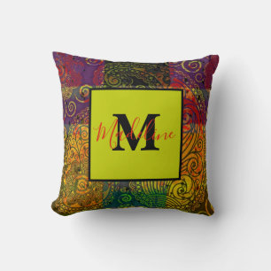 paisley colour block personalised throw pillow