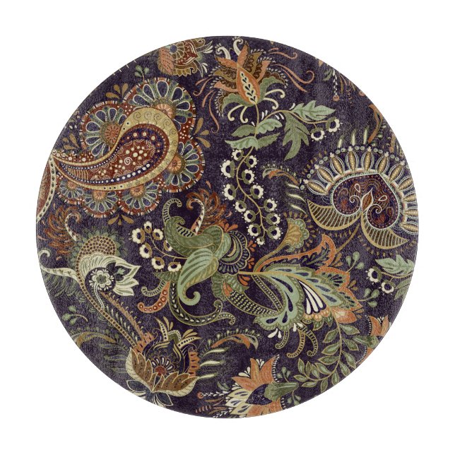 Paisley Colourful Textile: Ethnic Vintage Design Cutting Board (Front)