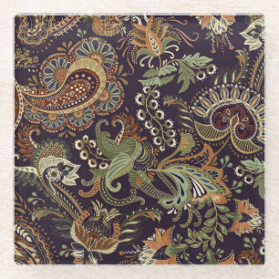 Paisley Colourful Textile: Ethnic Vintage Design Glass Coaster