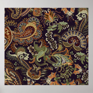 Paisley Colourful Textile: Ethnic Vintage Design Poster