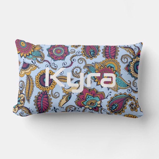 Paisley Colourful, Throw Pillow with name (Front)