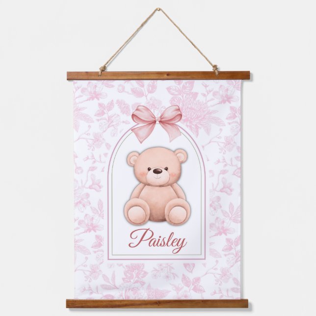 Paisley | Custom Pink Teddy Bear Nursery Design  Hanging Tapestry (Front)