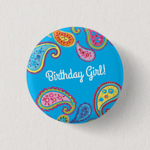 Paisley Cute Colourful 1st Birthday Party 3 Cm Round Badge