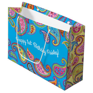 Paisley Cute Colourful 1st Birthday Party Large Gift Bag