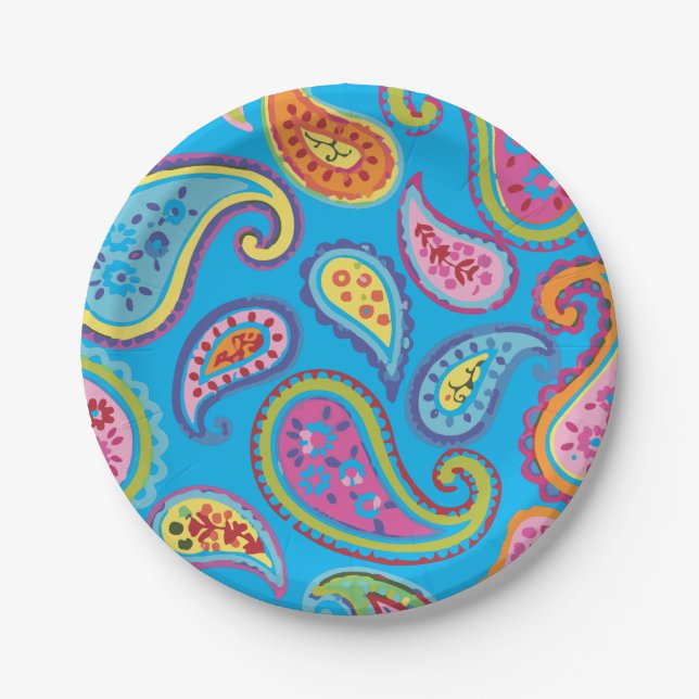 Paisley Cute Colourful 1st Birthday Party Paper Plate (Front)