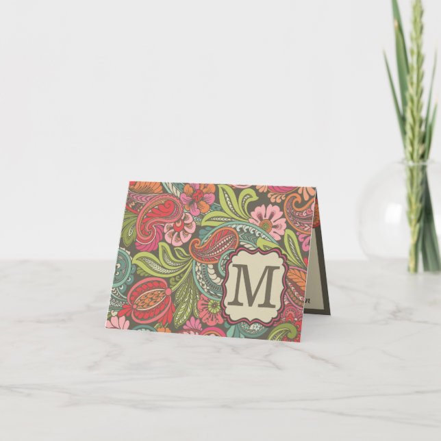 Paisley Cyngalese Monogram Note Card (Front)