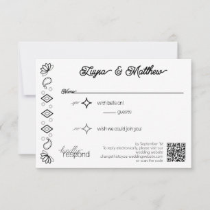 Paisley Diamond Simple White Black QR Code RSVP Card