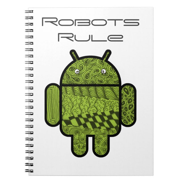 Paisley Doodle Character for the Android™ robot Spiral Notebook (Front)