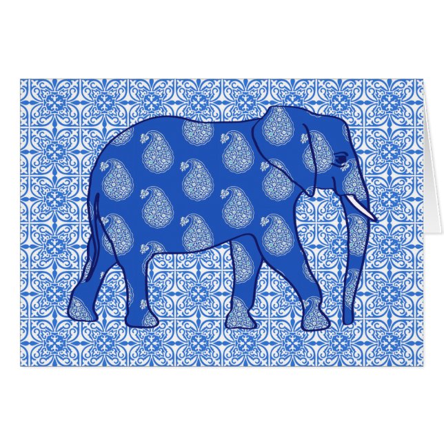 Paisley elephant - cobalt blue and white (Front Horizontal)