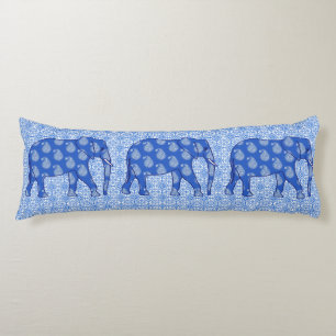 Paisley elephant - cobalt blue and white body cushion