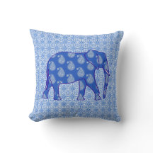 Paisley elephant - cobalt blue and white