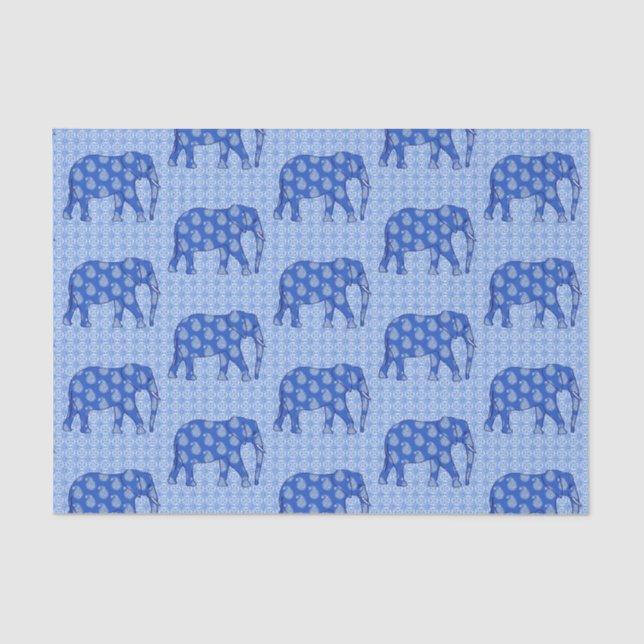 Paisley elephant, Cobalt Blue and White Tissue Paper (Front)