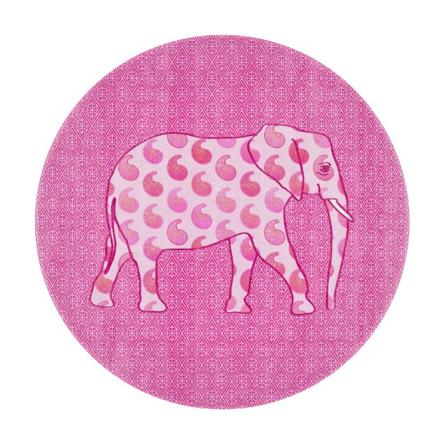 Paisley elephant - ice pink and fuchsia cutting board (Front)