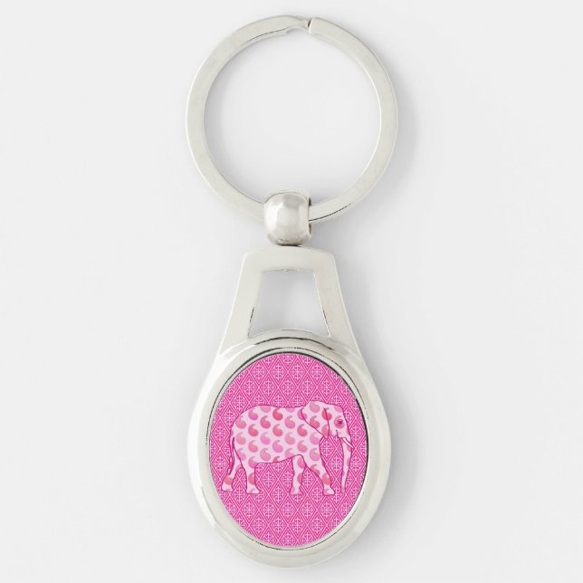 Paisley elephant - ice pink and fuchsia key ring (Front)