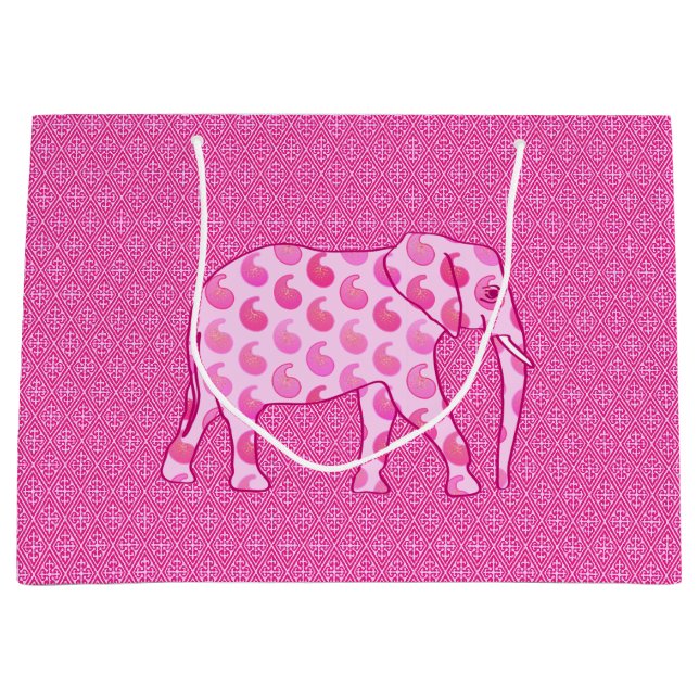 Paisley Elephant, Ice Pink and Fuchsia Large Gift Bag (Front)