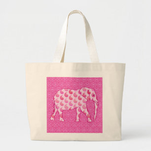Paisley elephant - ice pink and fuchsia large tote bag